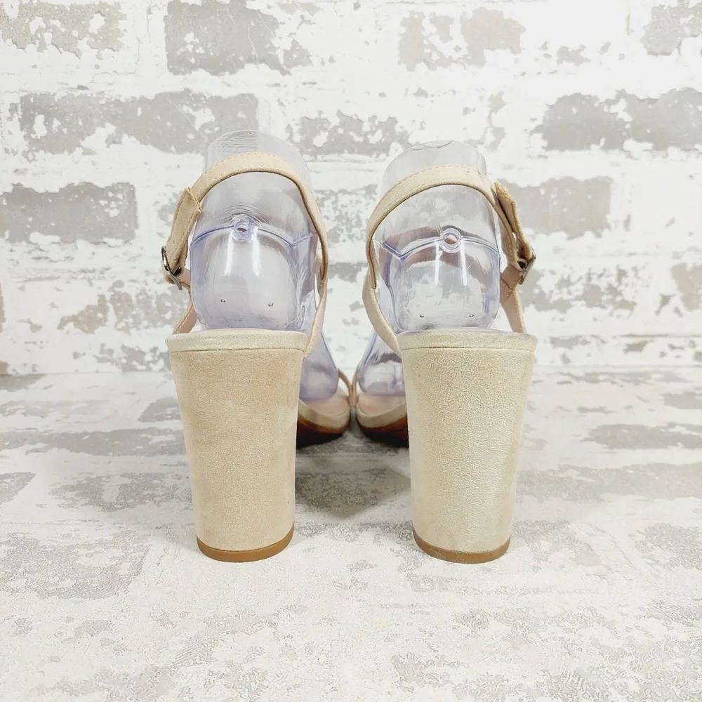 NEW BP. Lula Block Heel Slingback Suede Leather Beige Sandals i591